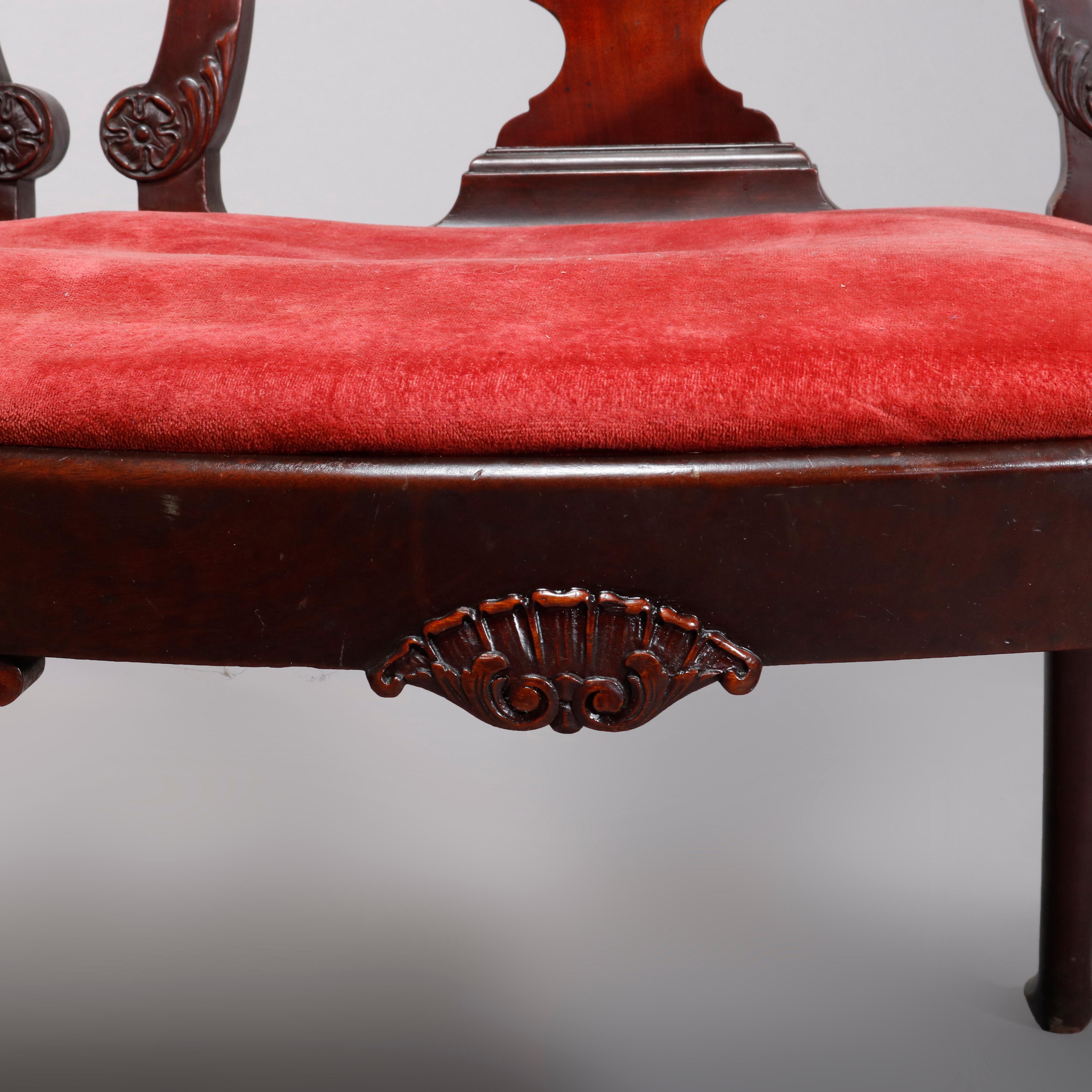 Antique Carved Mahogany Chippendale Double Settee, circa 1900 For Sale 5