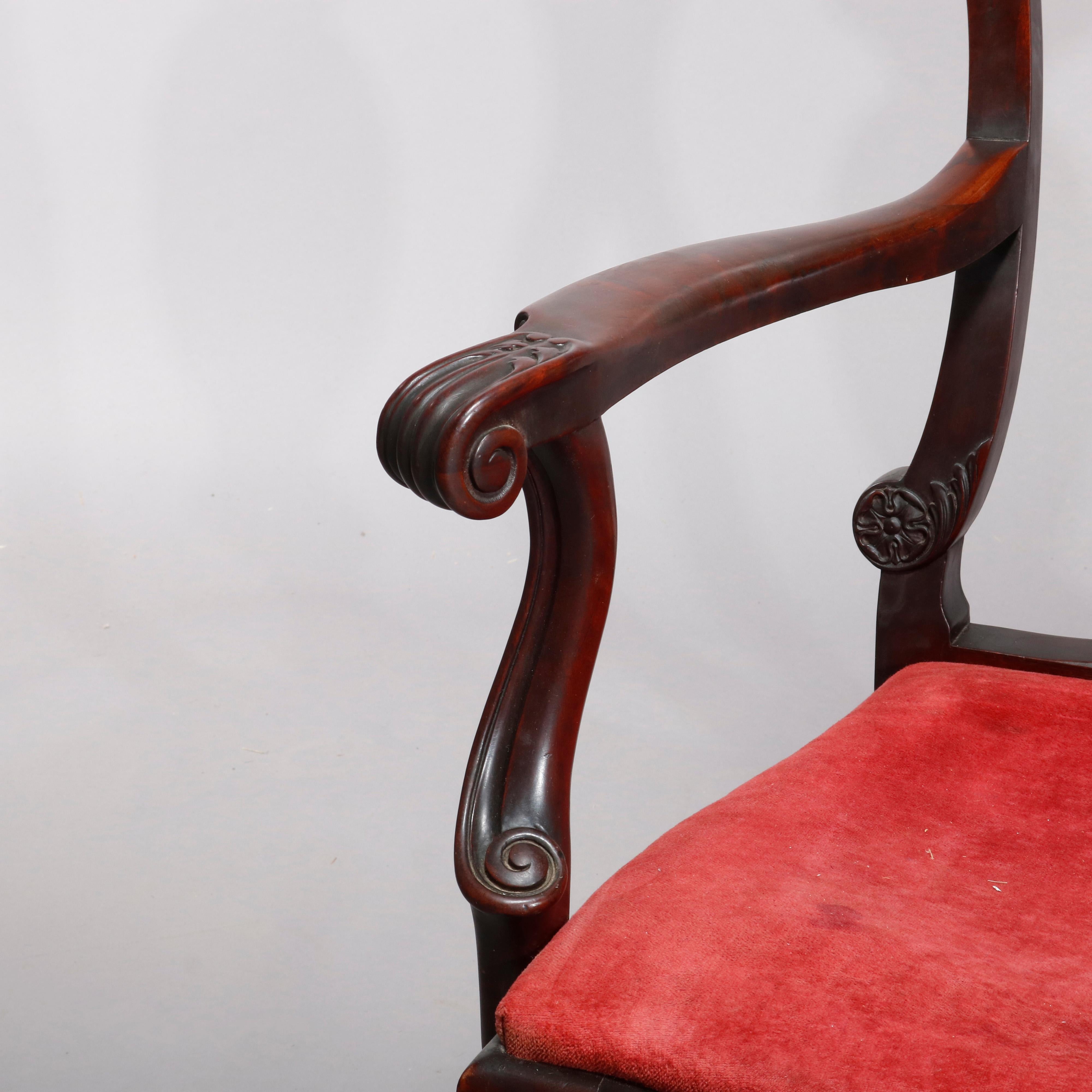 Wood Antique Carved Mahogany Chippendale Double Settee, circa 1900 For Sale