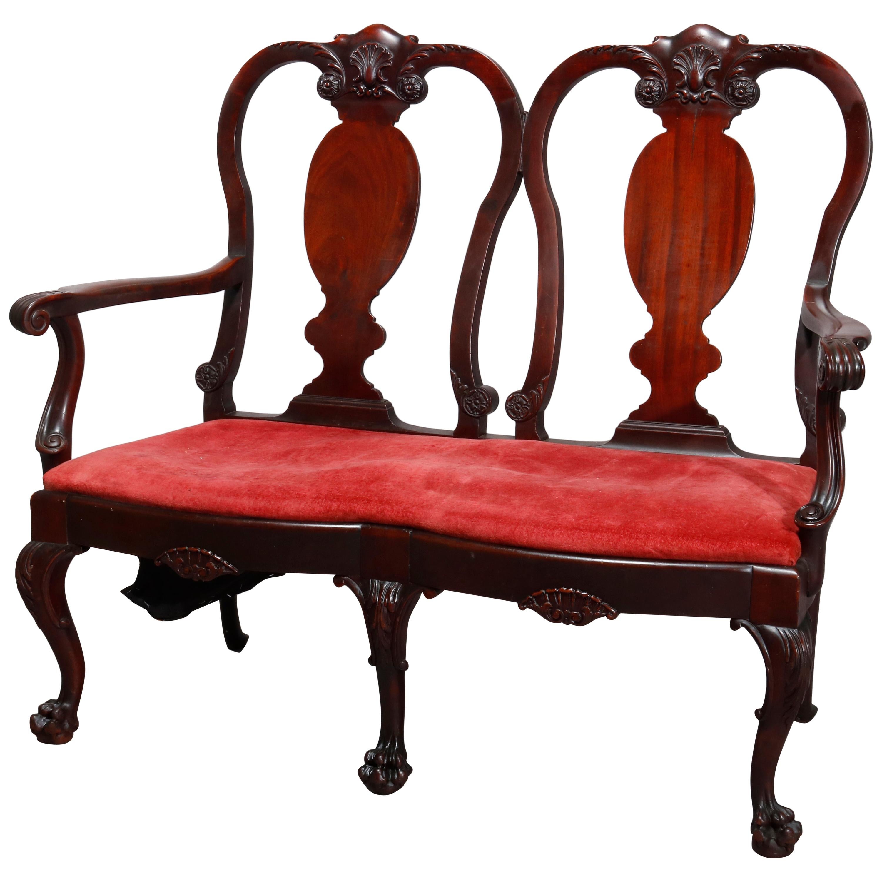 Antique Carved Mahogany Chippendale Double Settee, circa 1900 For Sale