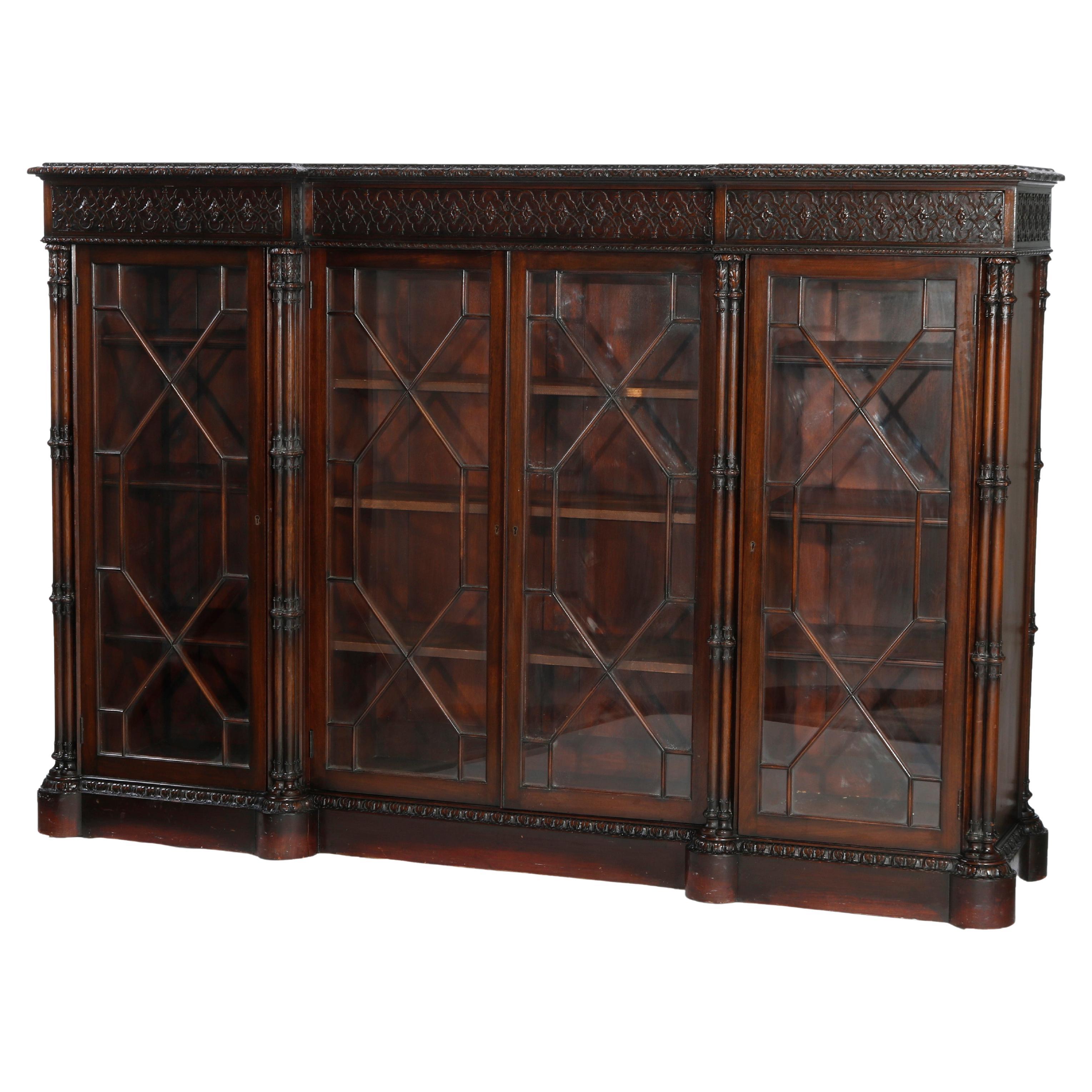 Carved Lion Head Mahogany Locking Glass Door Bookcase Bookshelf at 1stDibs