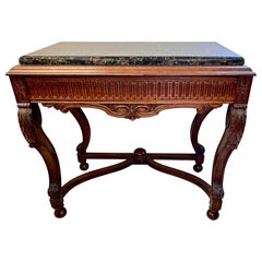 Antique Carved Mahogany Console Table with Marble Top