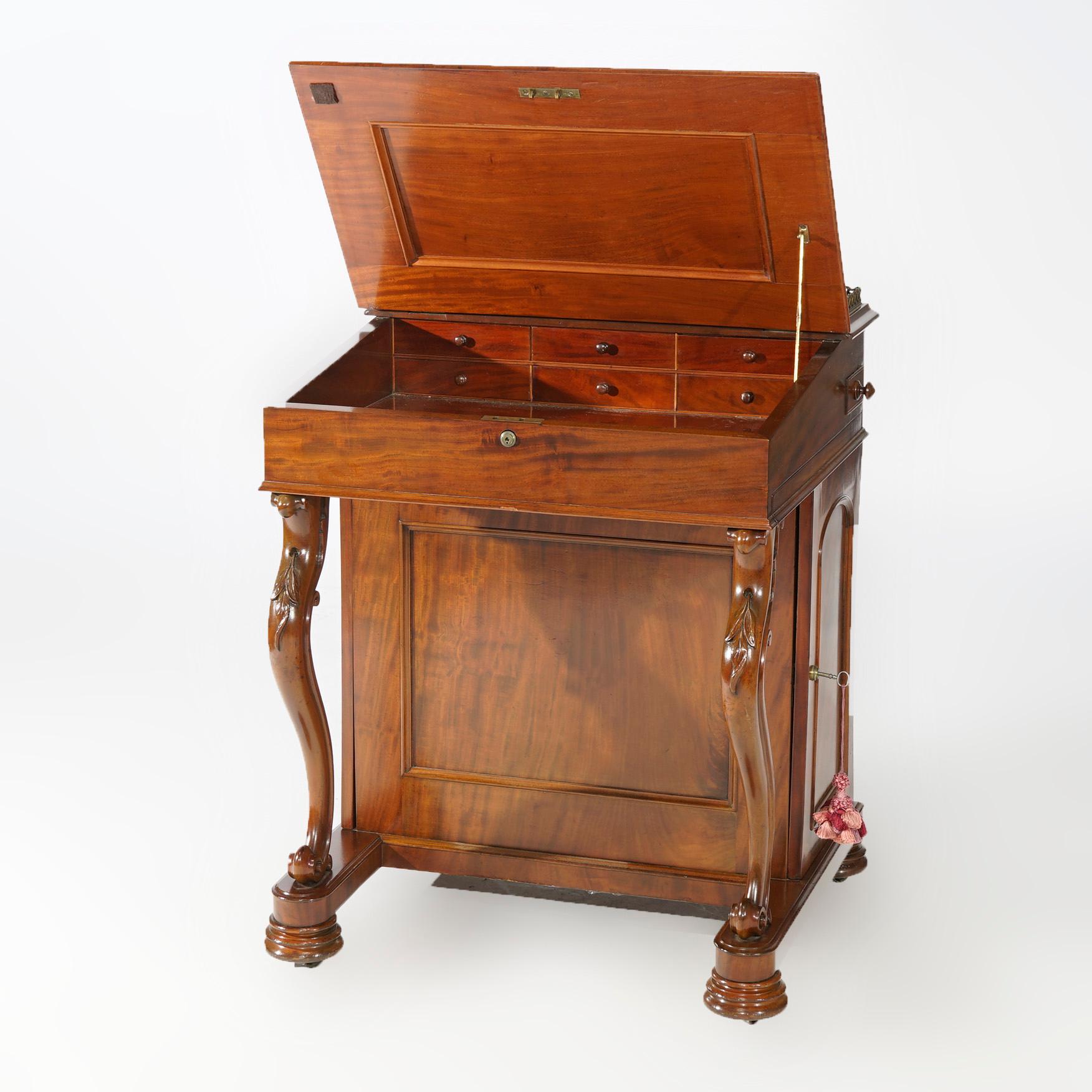 19th Century Antique Carved Mahogany Davenport Desk Circa 1890