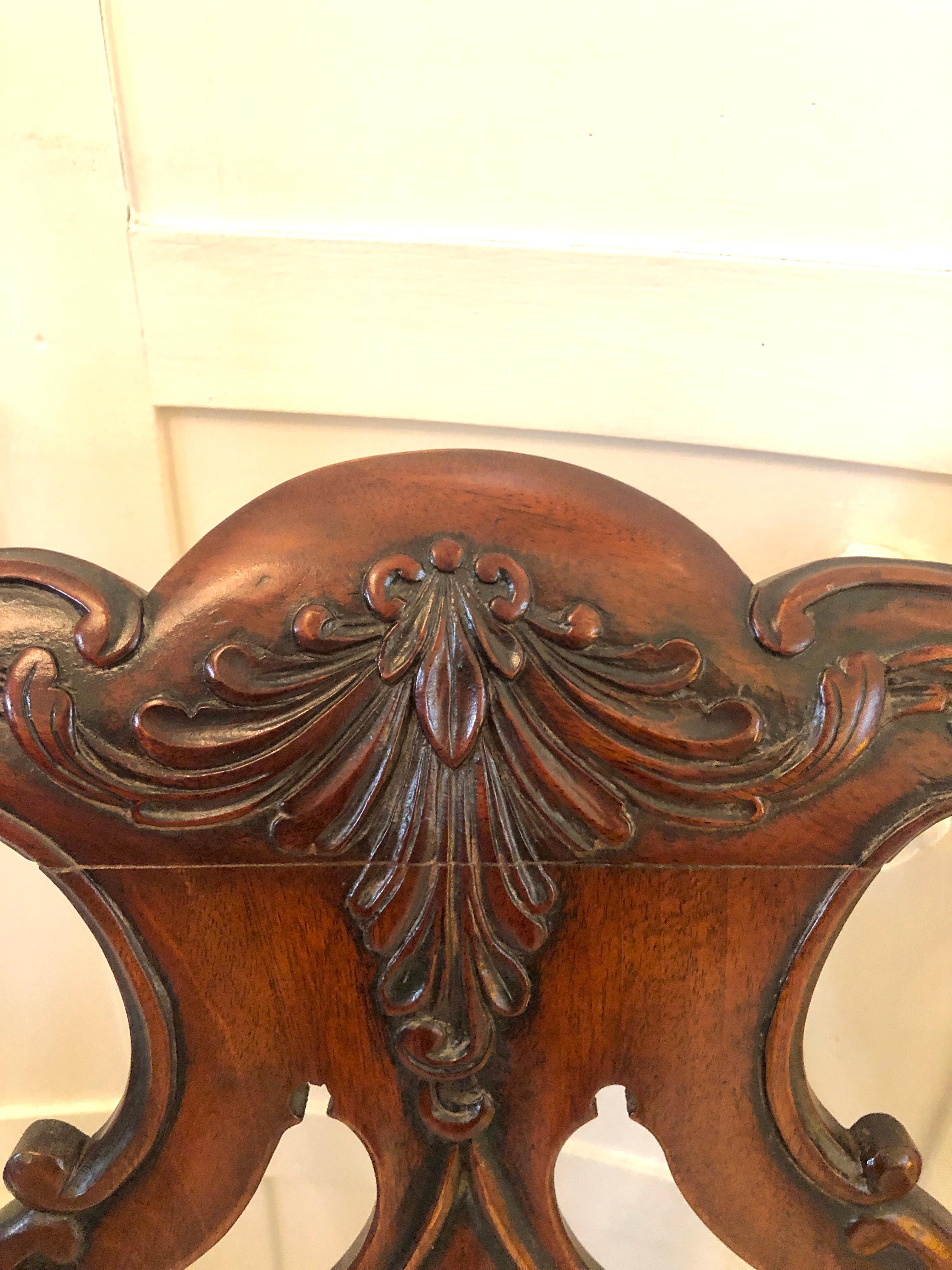 19th Century Antique Victorian Carved Mahogany Desk Chair For Sale