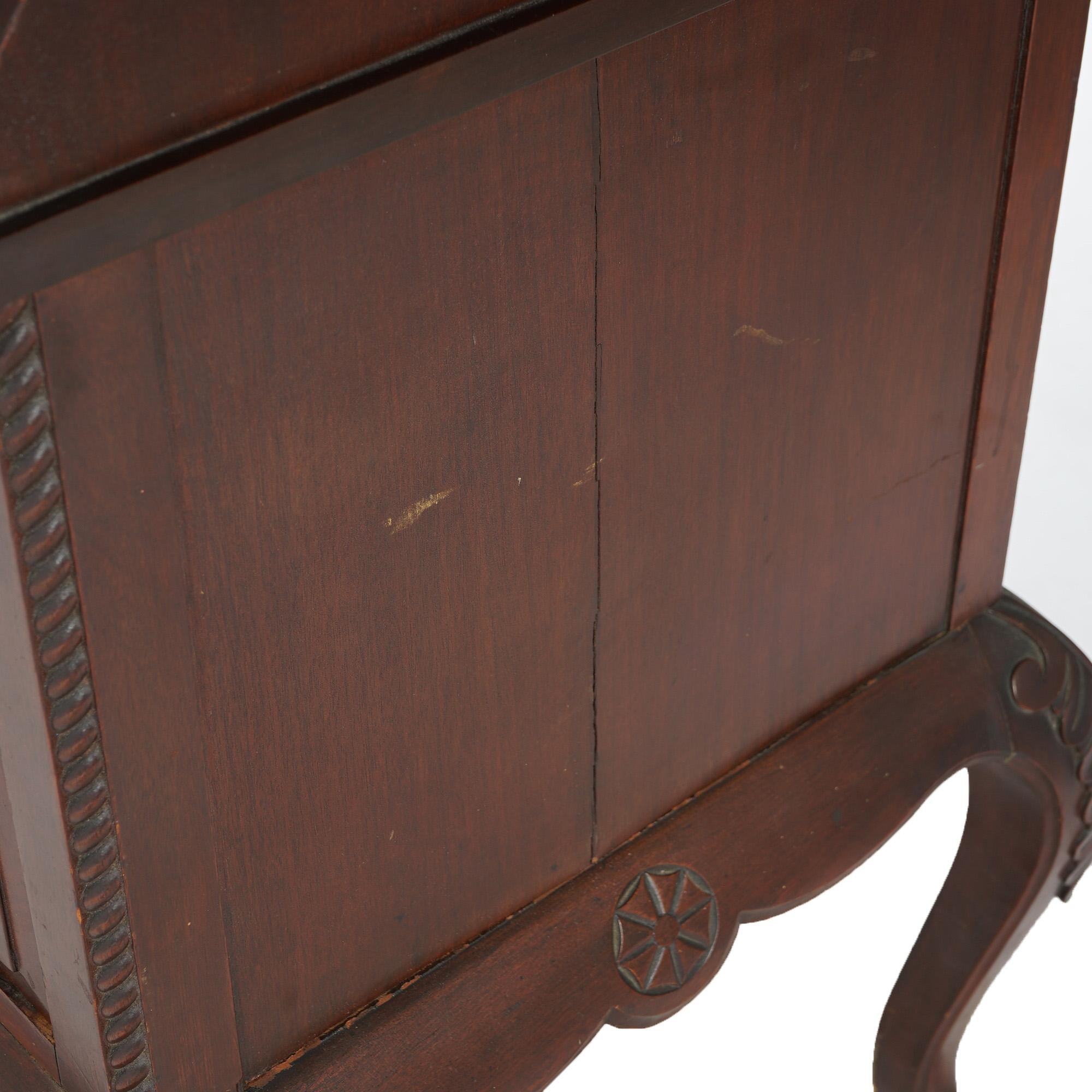 Antique Carved Mahogany Drop-Front Secretary with Brass Gallery, circa 1910 For Sale 11