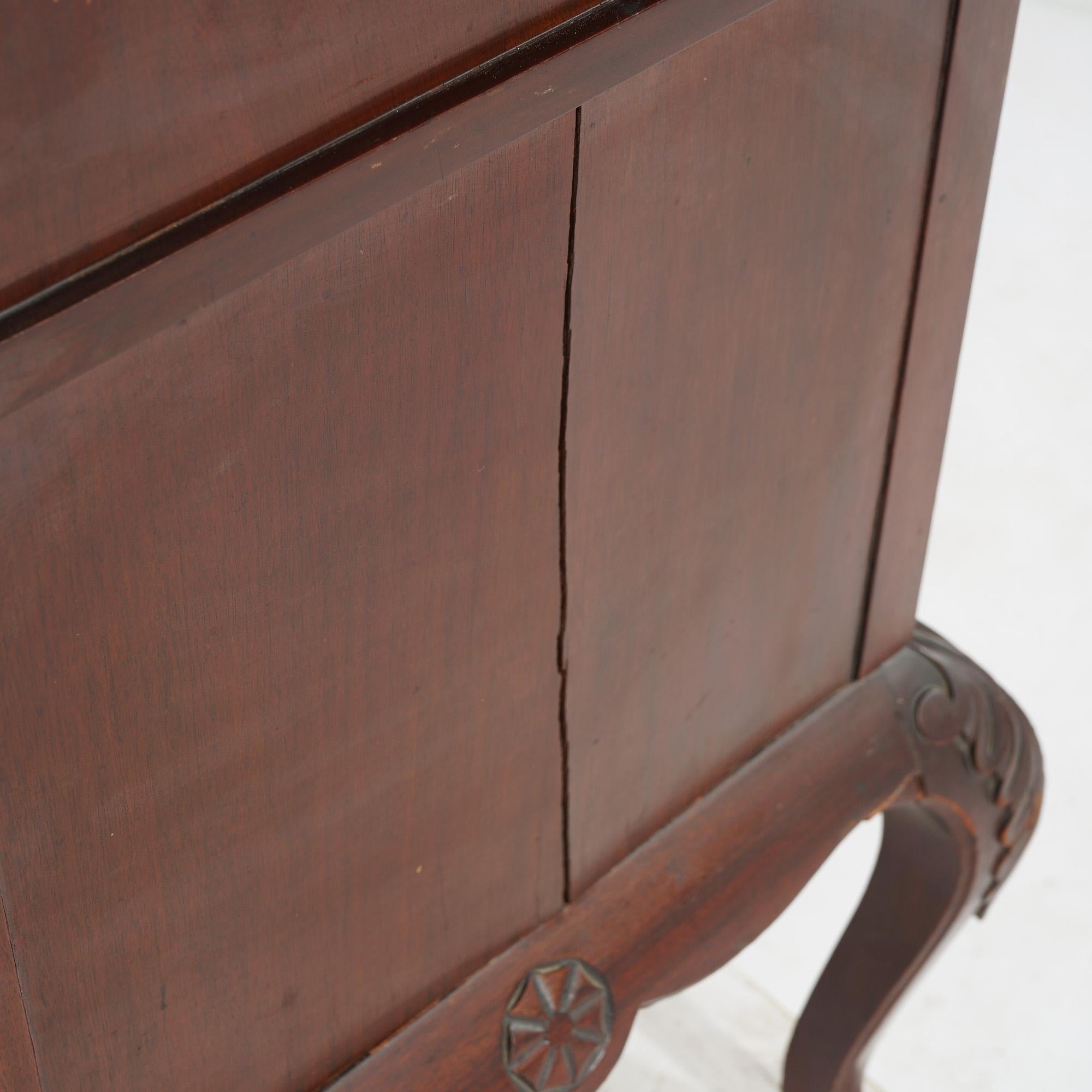 Antique Carved Mahogany Drop-Front Secretary with Brass Gallery, circa 1910 For Sale 14