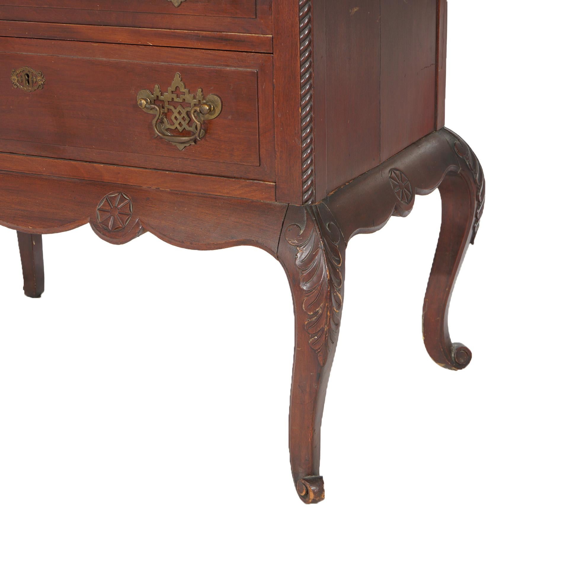 Antique Carved Mahogany Drop-Front Secretary with Brass Gallery, circa 1910 For Sale 1