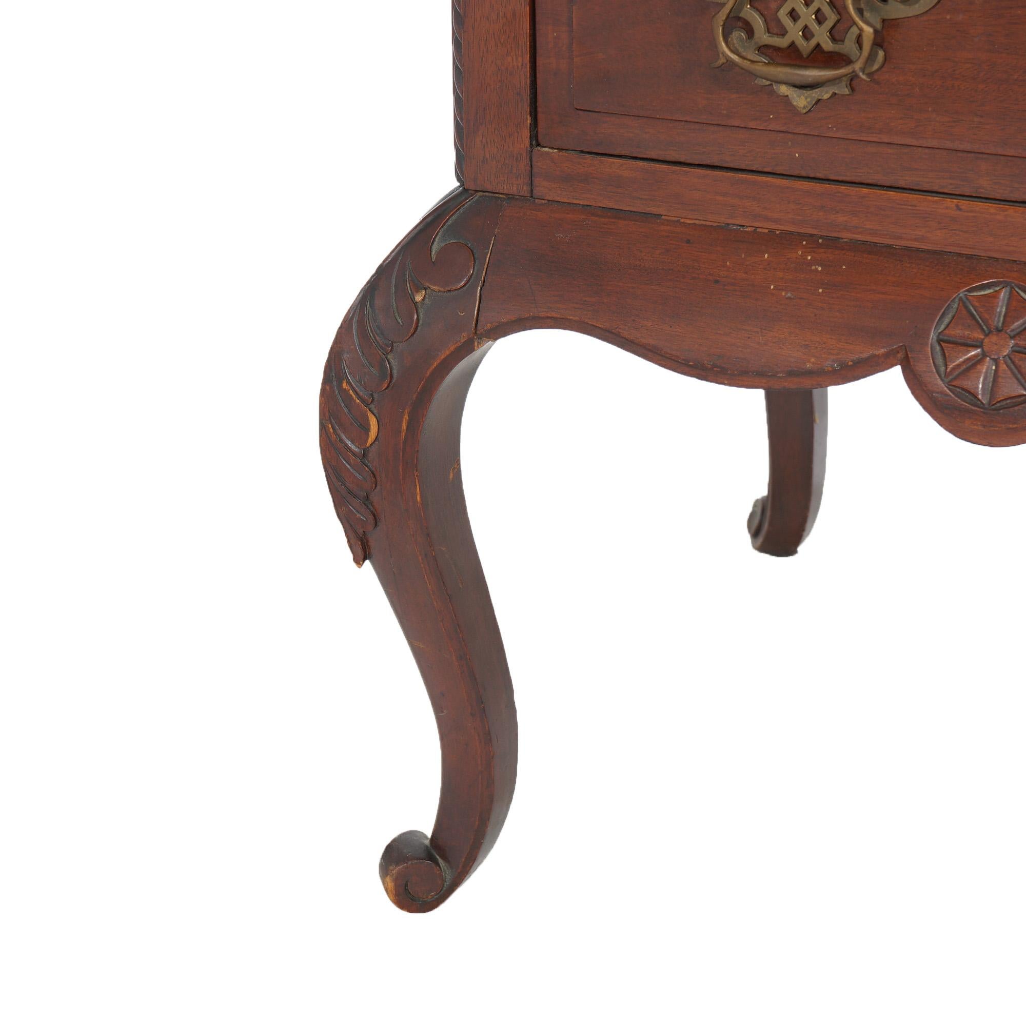 Antique Carved Mahogany Drop-Front Secretary with Brass Gallery, circa 1910 For Sale 5