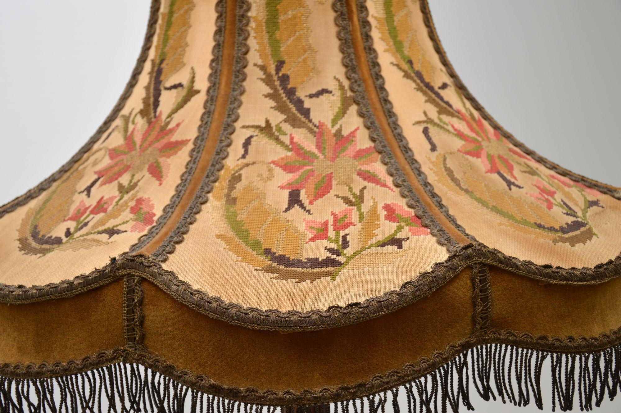 Georgian Antique Carved Mahogany Floor Lamp with Needlepoint Shade