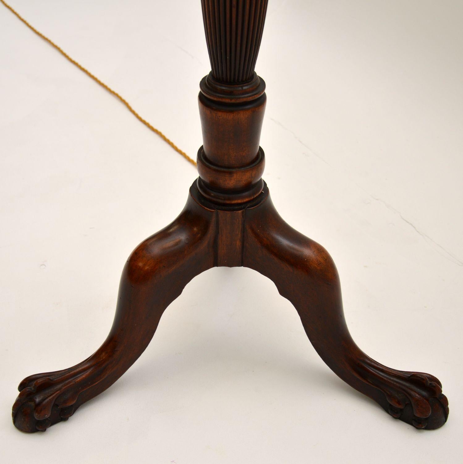 Antique Carved Mahogany Floor Lamp with Needlepoint Shade In Good Condition In London, GB