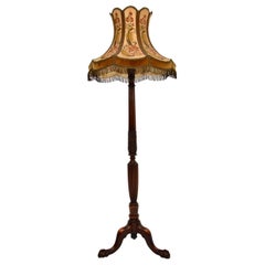 Antique Carved Mahogany Floor Lamp with Needlepoint Shade