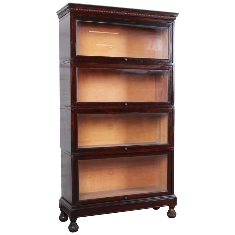 Antique Carved Mahogany FourStack Barrister Bookcase by Macey, circa
