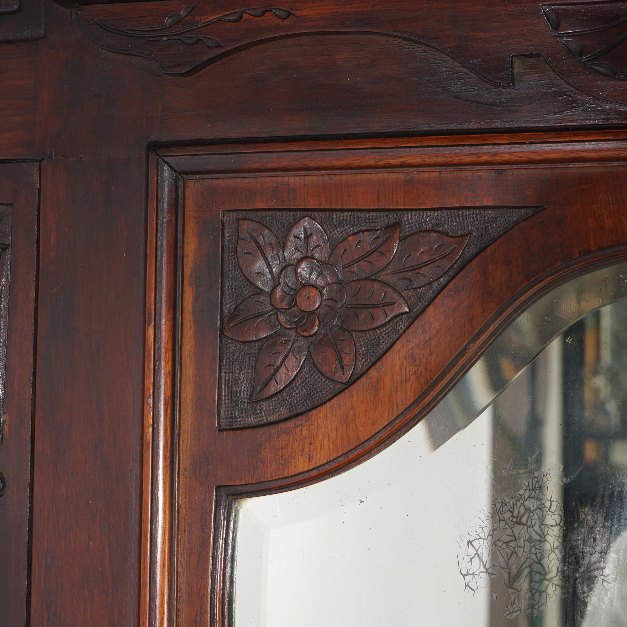 Antique Carved Mahogany Hall Tree with Decorative Tile And Mirror C1900 For Sale 12