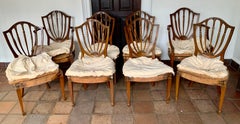 Antique Carved Mahogany Hepplewhite Wheat Shield Back Dining Chairs, circa 1840s