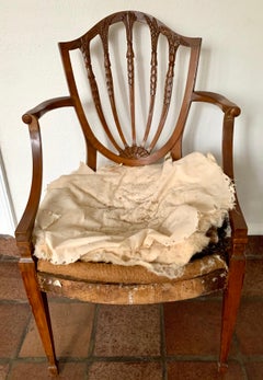 Antique Carved Mahogany Hepplewhite Wheat Shield Back Dining Chairs, circa 1840s