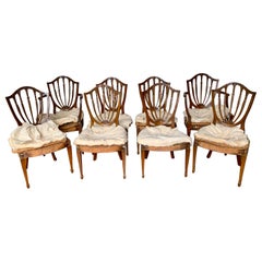 Antique Carved Mahogany Hepplewhite Wheat Shield Back Dining Chairs, circa 1840s