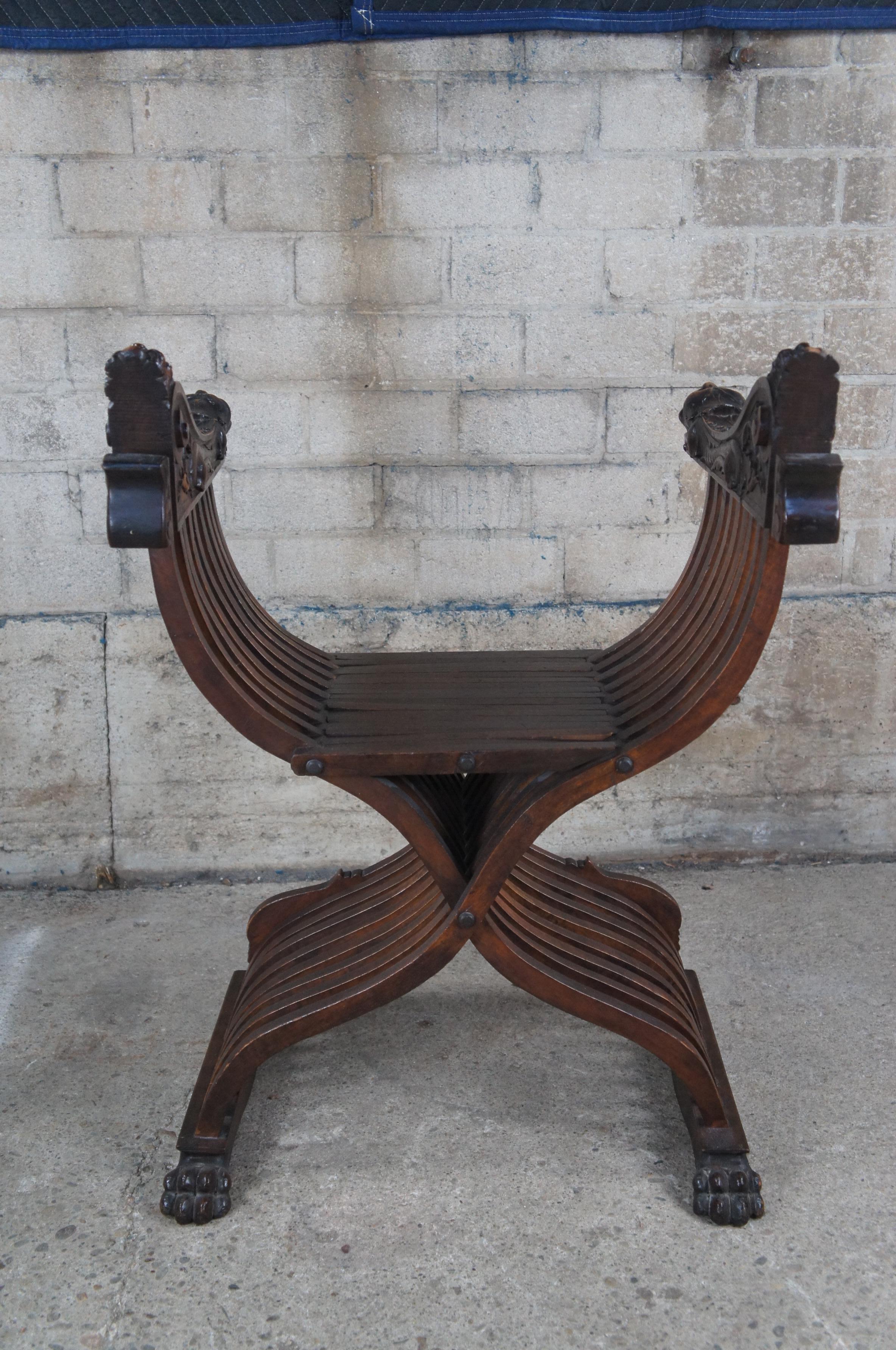 Antique Carved Mahogany Savonarola Folding X Figural Dragon Throne Arm Chair Sea 4