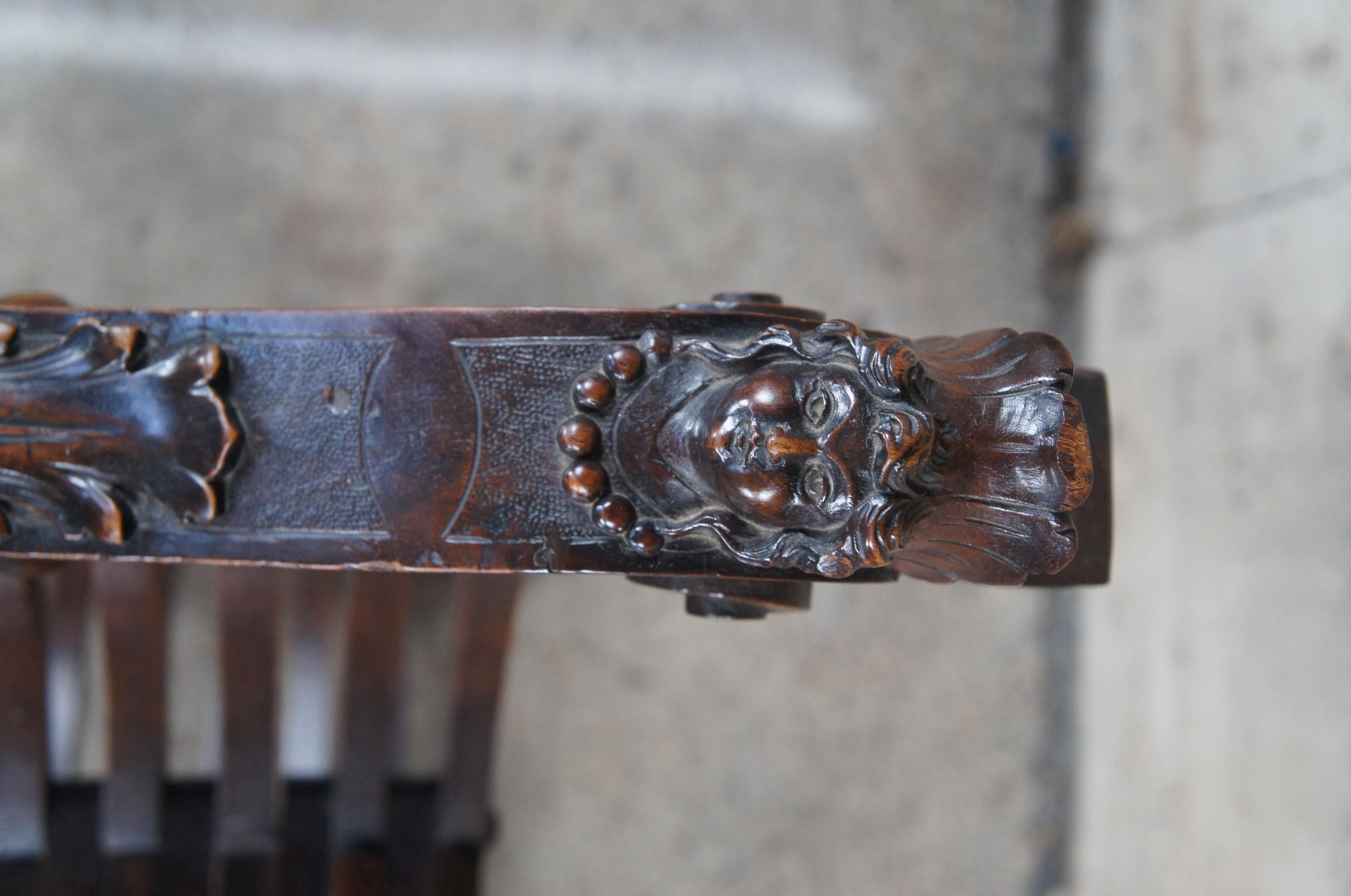19th Century Antique Carved Mahogany Savonarola Folding X Figural Dragon Throne Arm Chair Sea