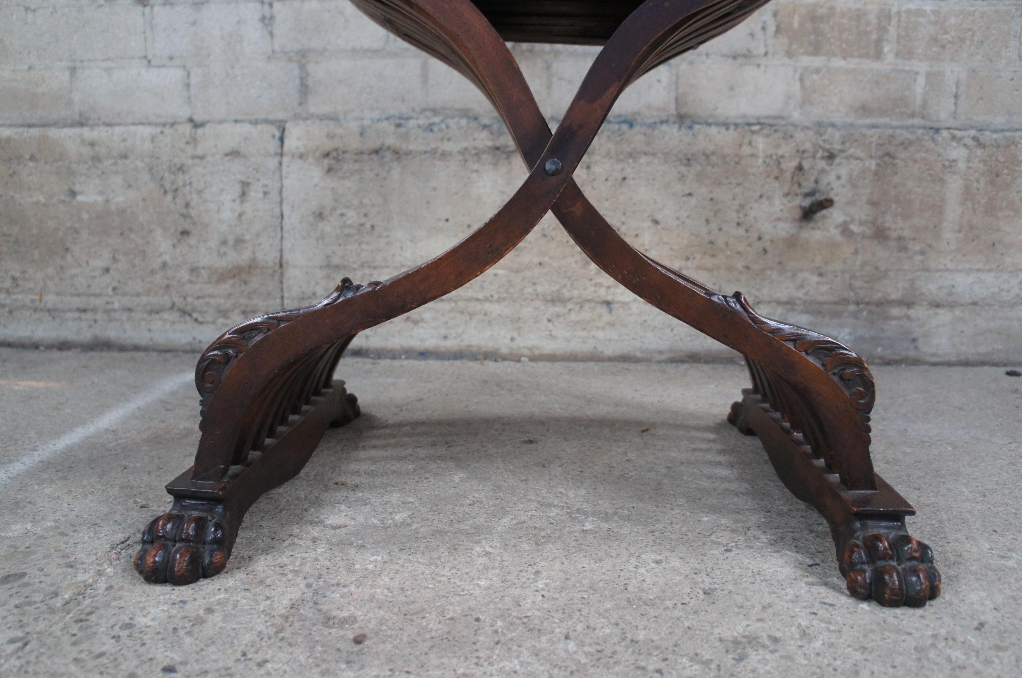 Antique Carved Mahogany Savonarola Folding X Figural Dragon Throne Arm Chair Sea 1
