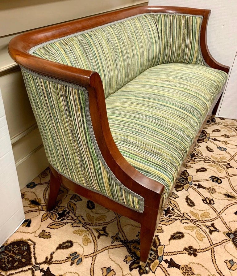 Antique Carved Mahogany Settee Loveseat with New Upholstery at 1stDibs