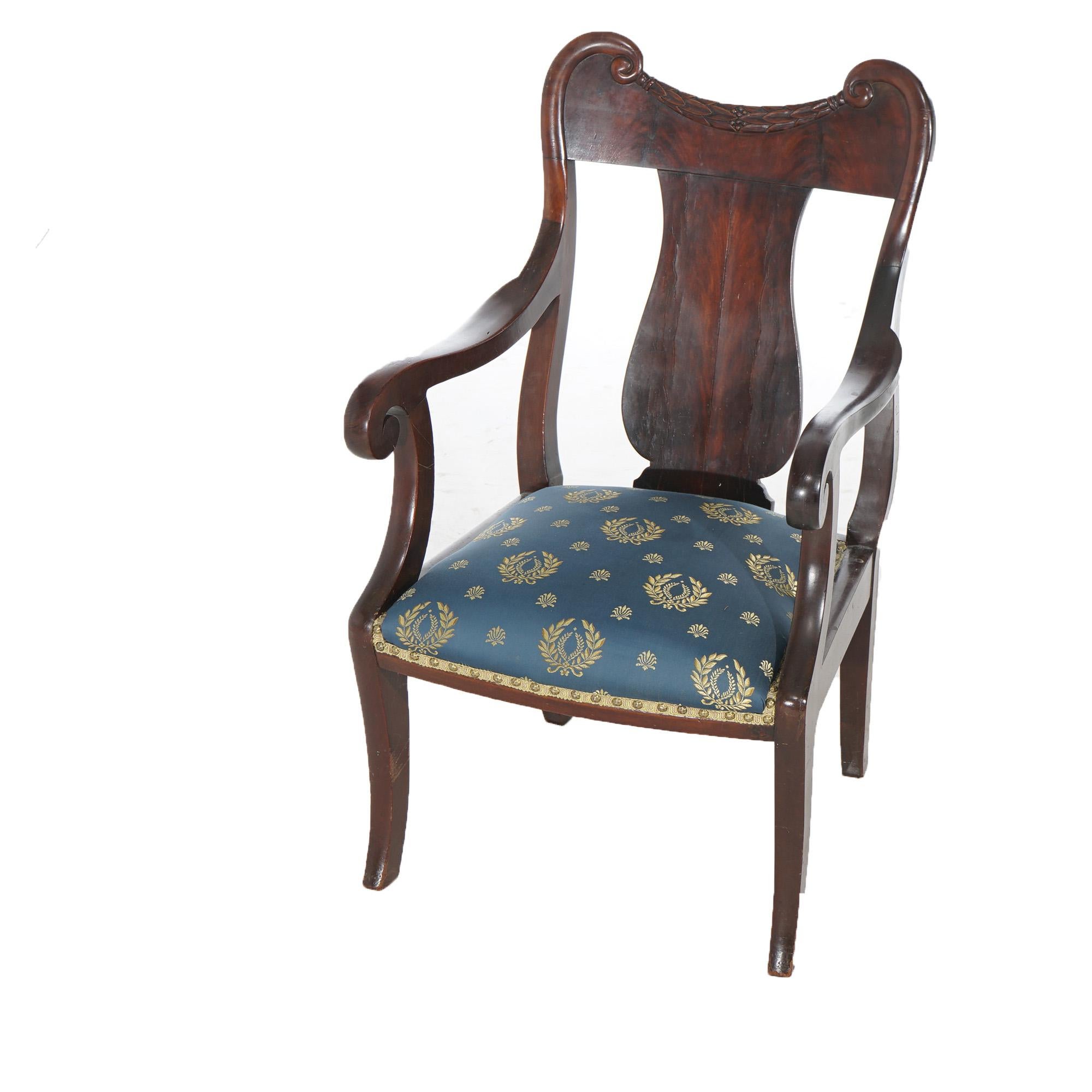 Antique Carved Mahogany Slat-Back Gentleman’s Armchair 19thC In Good Condition For Sale In Big Flats, NY