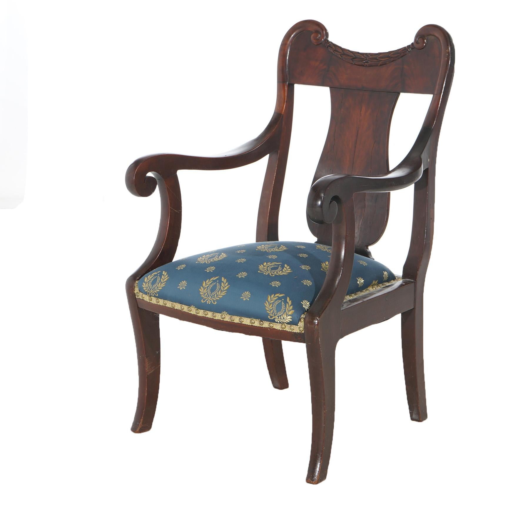 19th Century Antique Carved Mahogany Slat-Back Gentleman’s Armchair 19thC For Sale