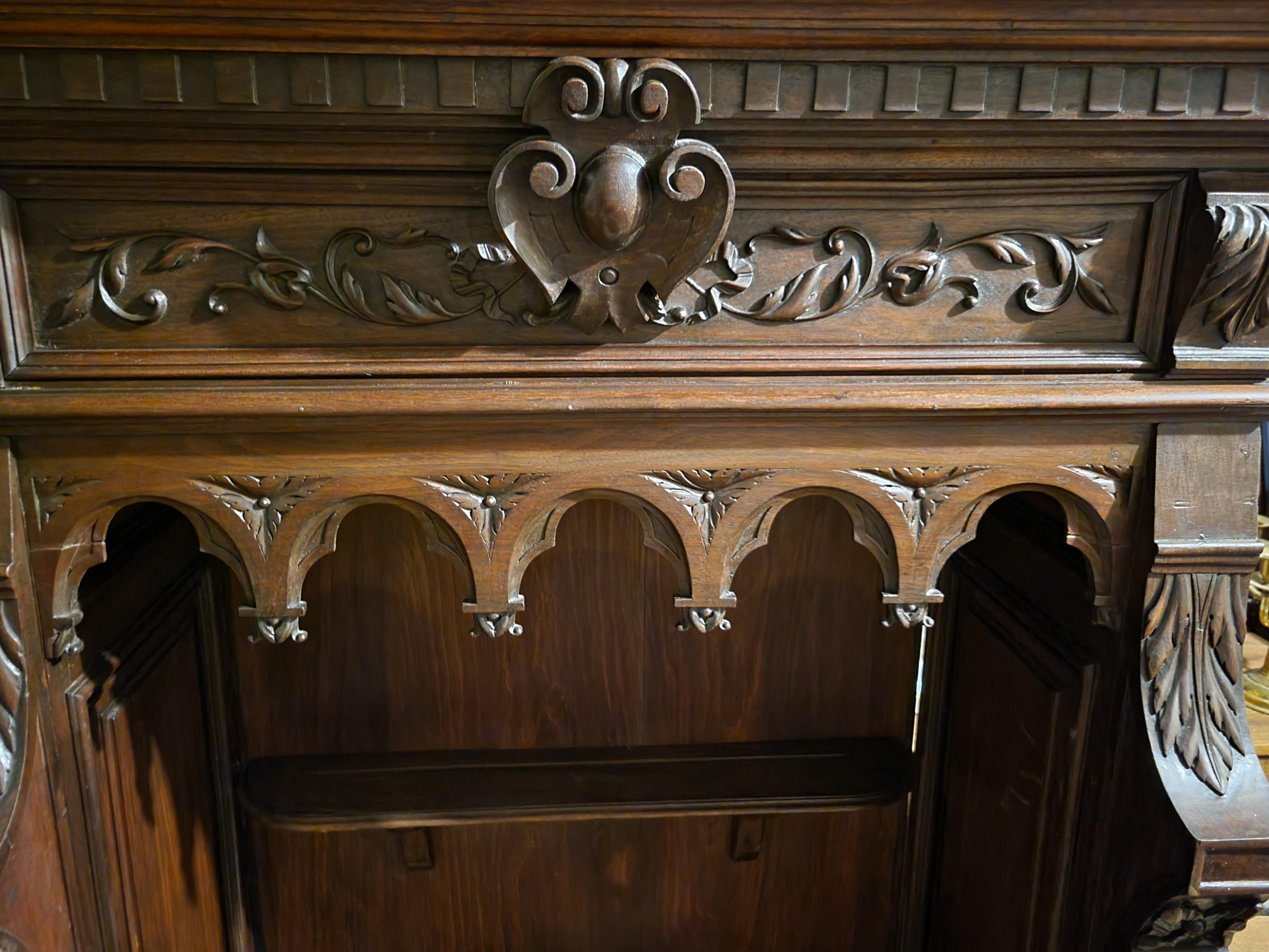 Baroque Revival Antique Hand-Carved Hutch, Cupboard, Plate Display For Sale