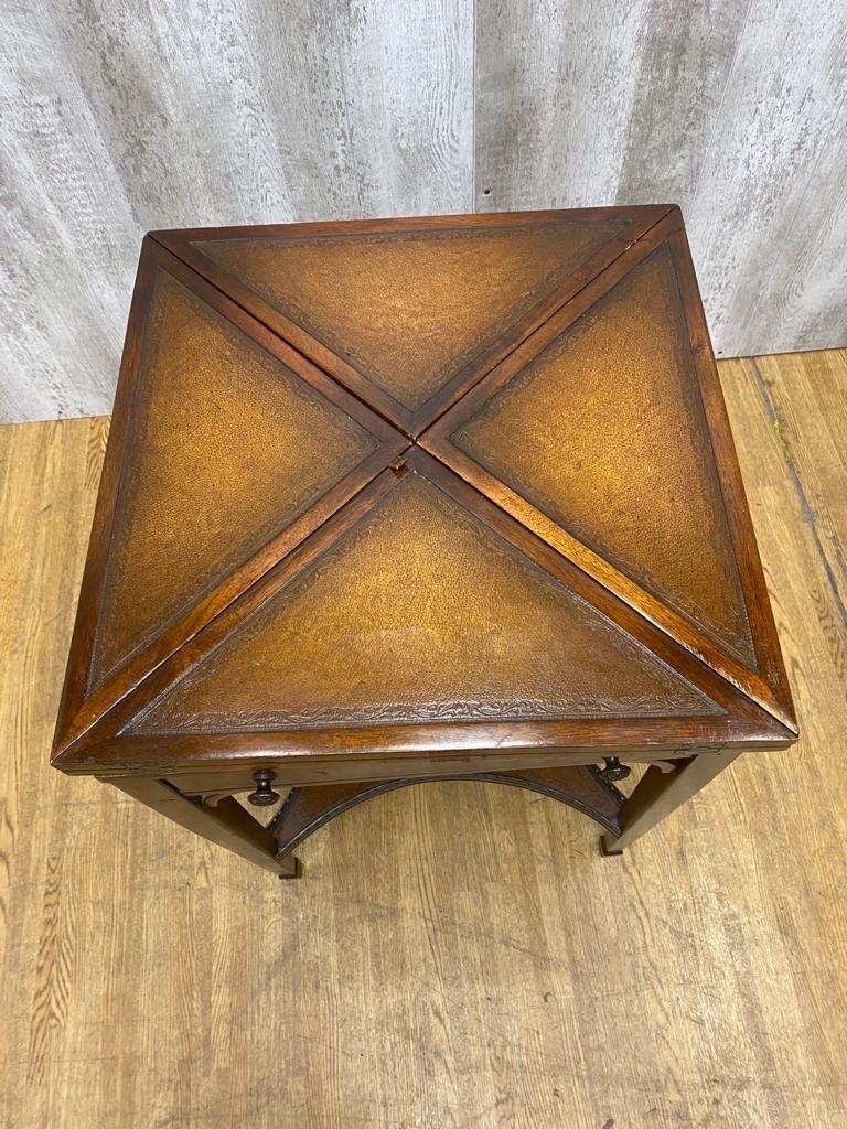 American Vintage Theodore Alexander Mahogany Leather Game Table with 2 Chairs For Sale