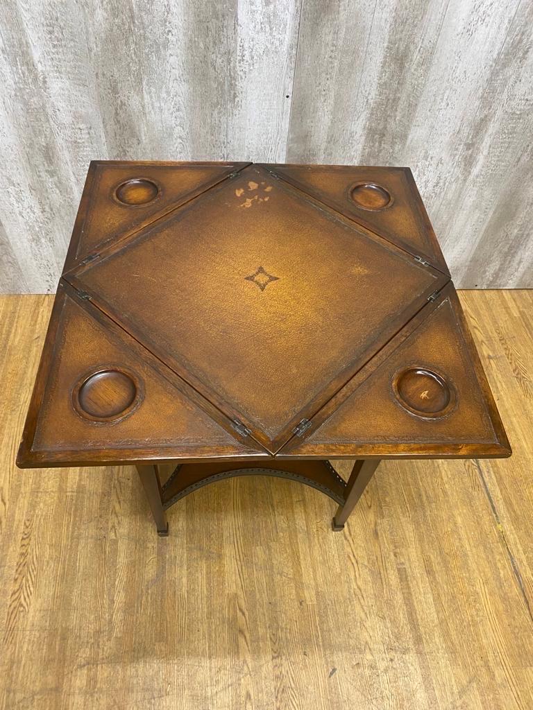 Vintage Theodore Alexander Mahogany Leather Game Table with 2 Chairs For Sale 1