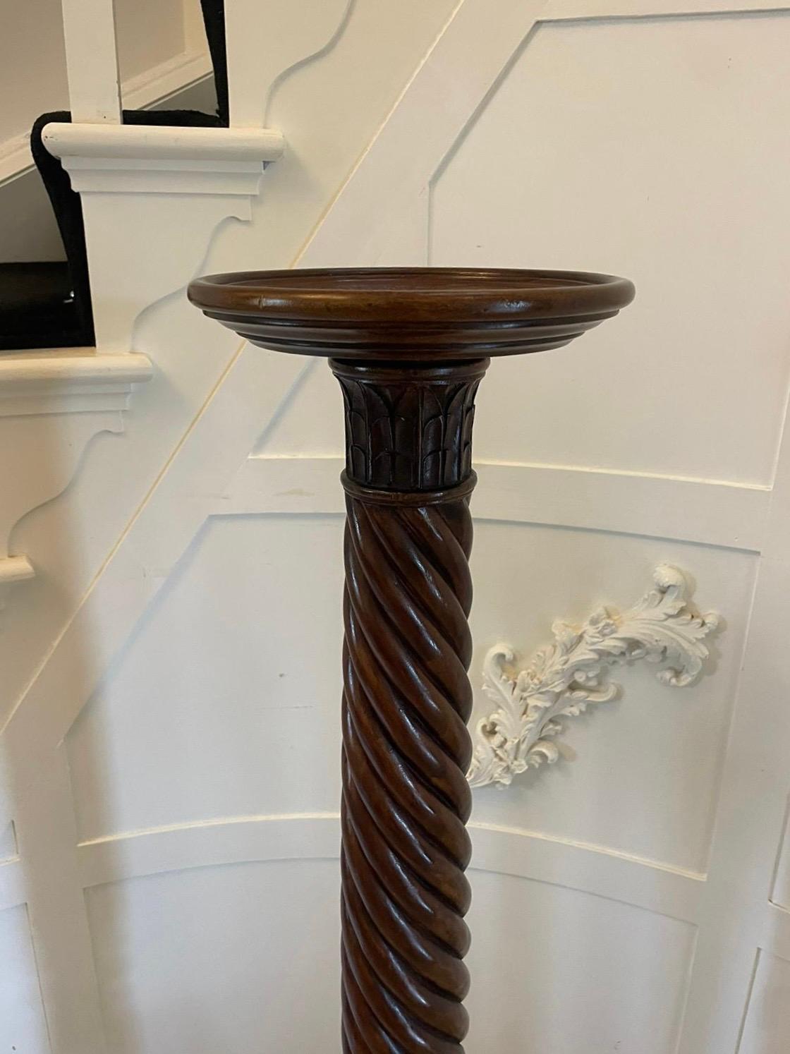 Antigua torchere/plantero de caoba tallada que tiene una tapa de plato de caoba sostenida por una fabulosa columna torneada tallada, levantada sobre tres patas cabriolé moldeadas con pies almohadillados.


Un elegante ejemplar en magnífico estado