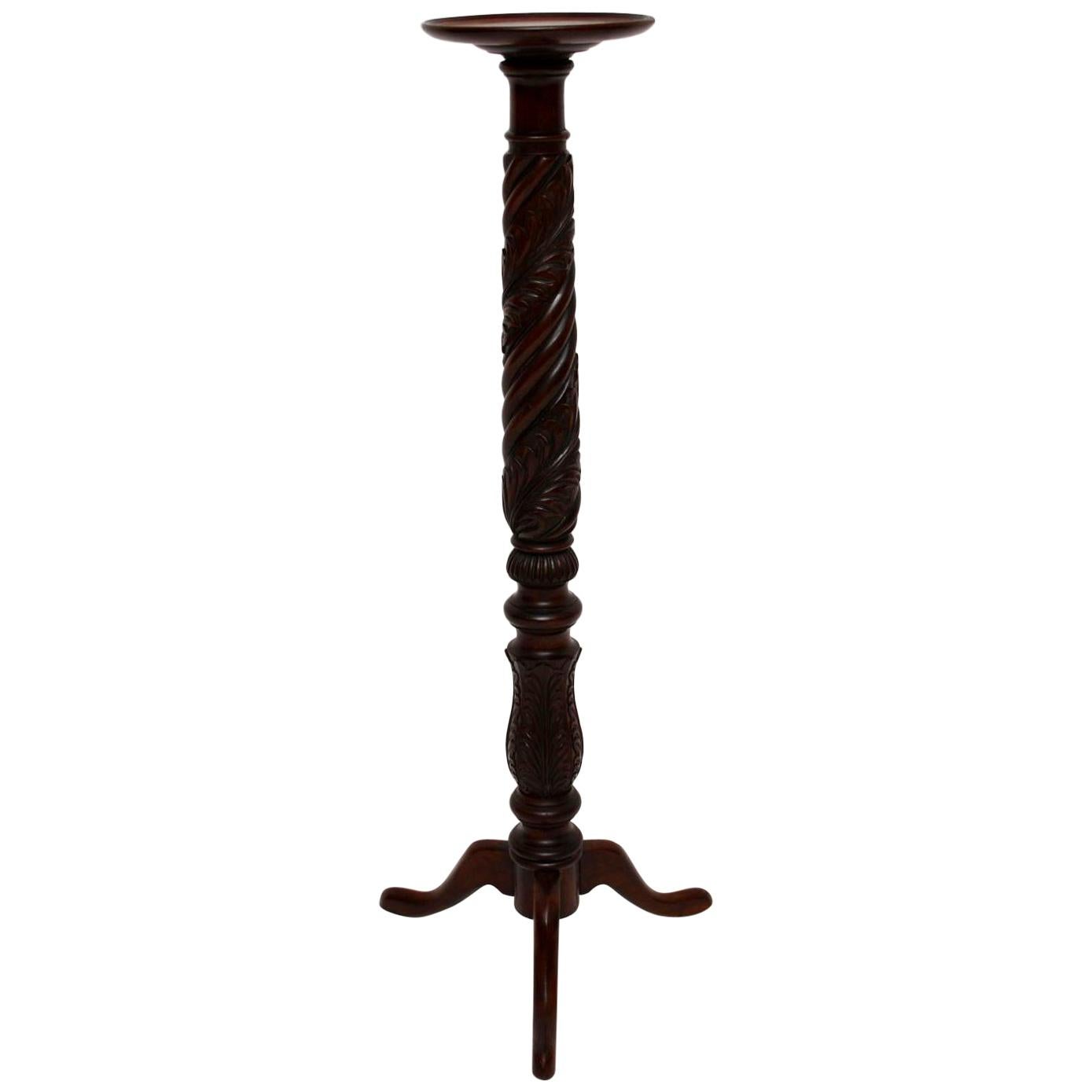 Antique Carved Mahogany Torchere Stand