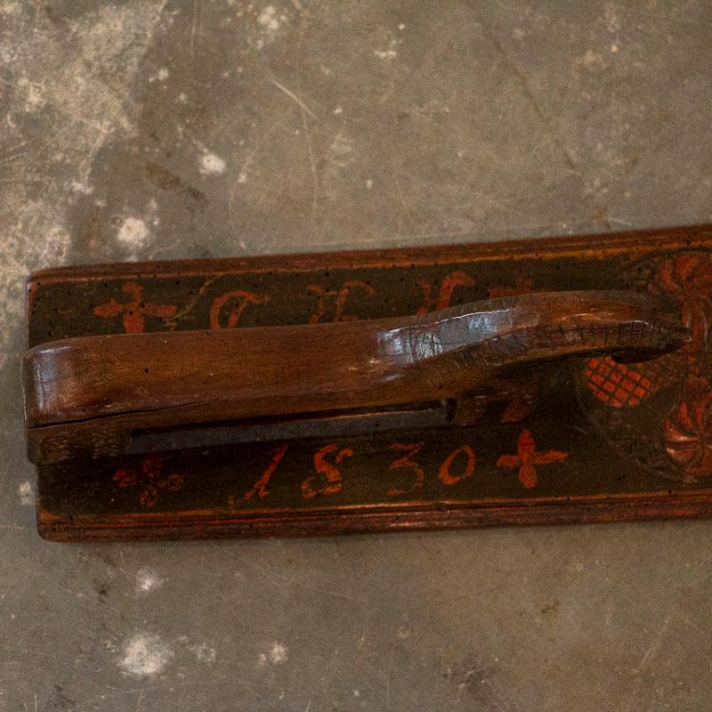 Danish Antique Carved Mangle Board Laundry Tool with Carved Spheres and Horse Handle