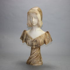 Antike geschnitzte zweifarbige Jungfrauenfigur aus Marmor und Alabaster, signiert A. Gennai, um 1890