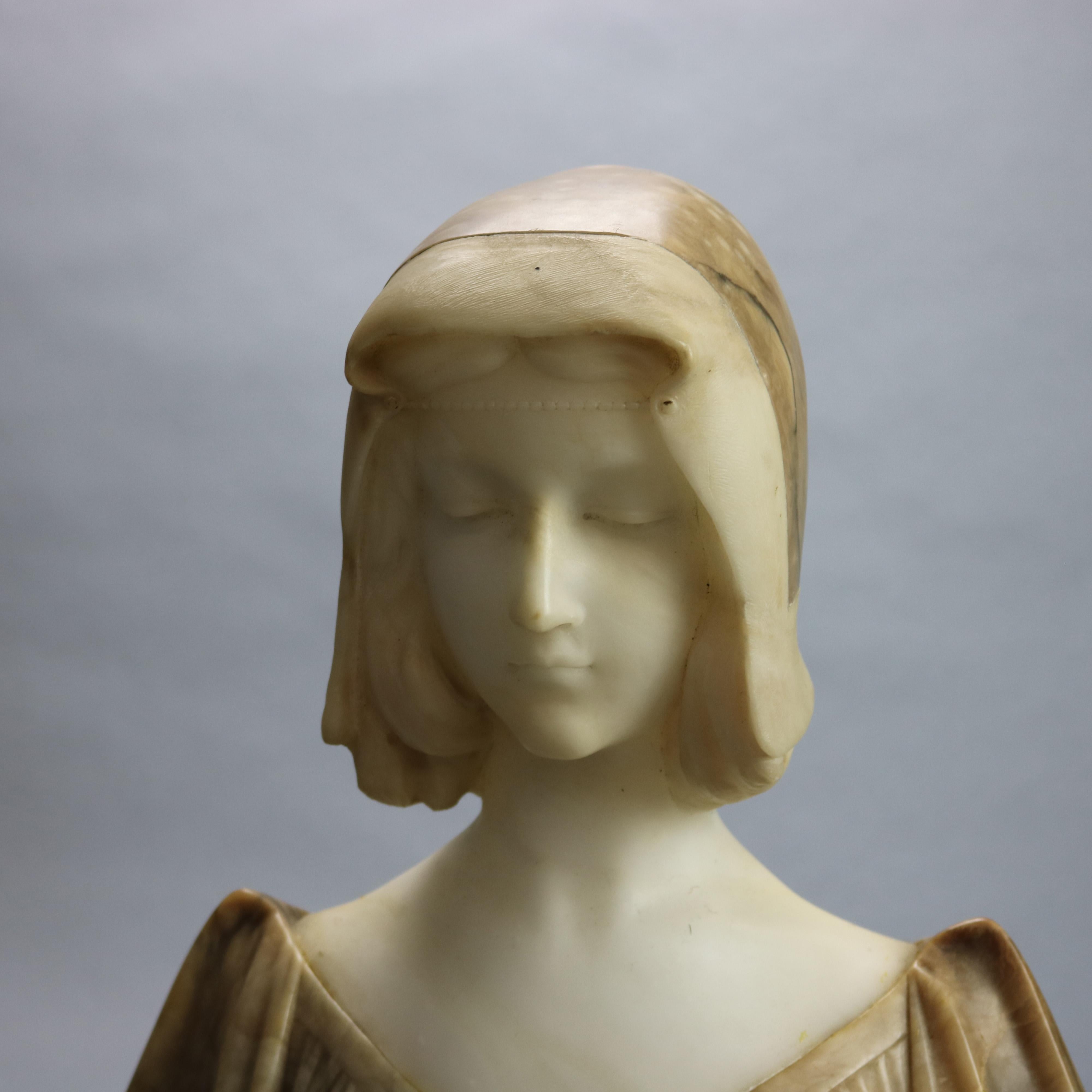 Italian Antique Carved Marble & Alabaster Two-Tone Maiden Figure Signed A. Gennai, c1890