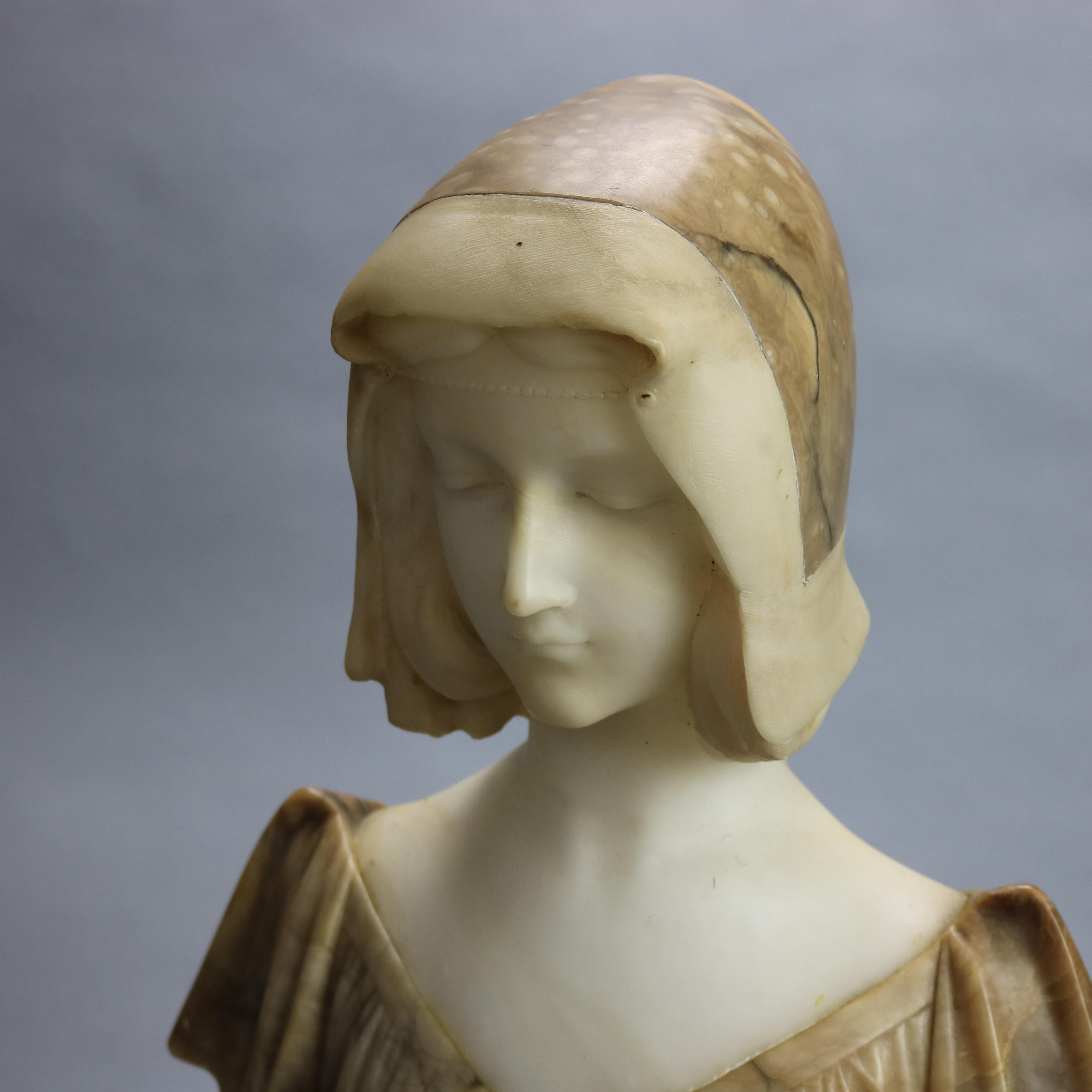 Hand-Carved Antique Carved Marble & Alabaster Two-Tone Maiden Figure Signed A. Gennai, c1890