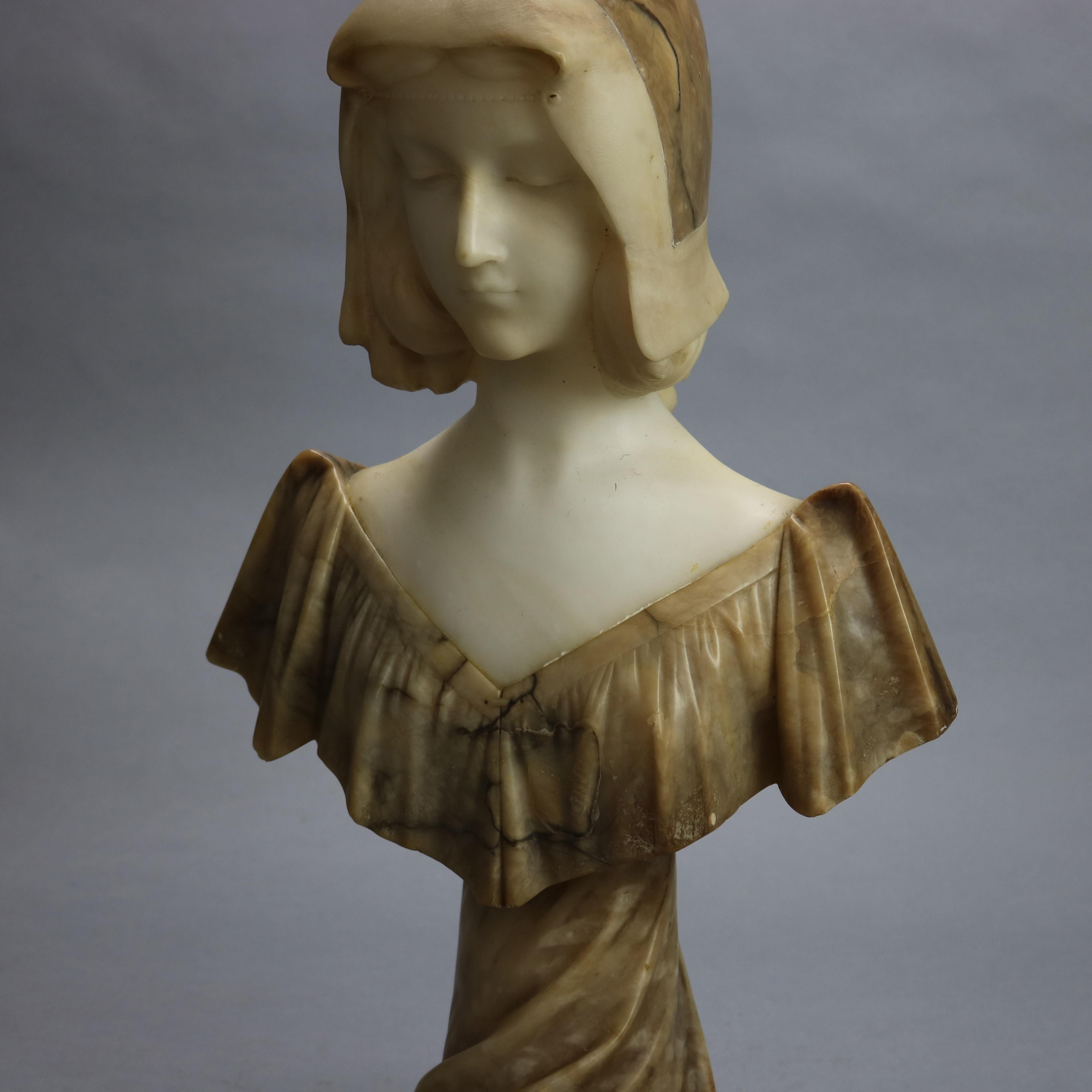 Antique Carved Marble & Alabaster Two-Tone Maiden Figure Signed A. Gennai, c1890 In Good Condition In Big Flats, NY