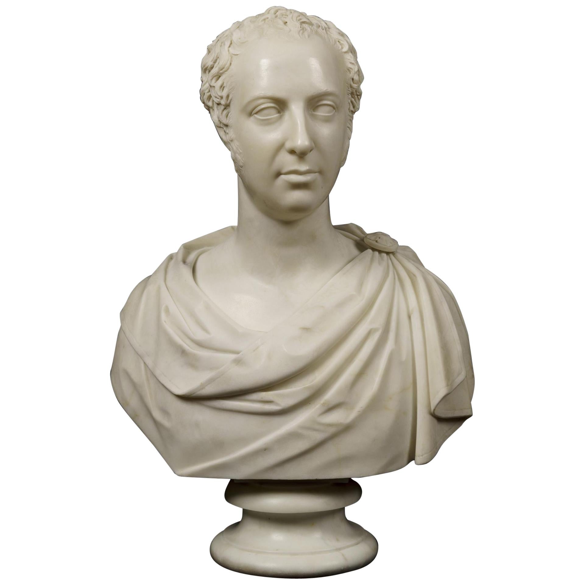Antique Carved Marble Bust in the Neoclassical Taste
