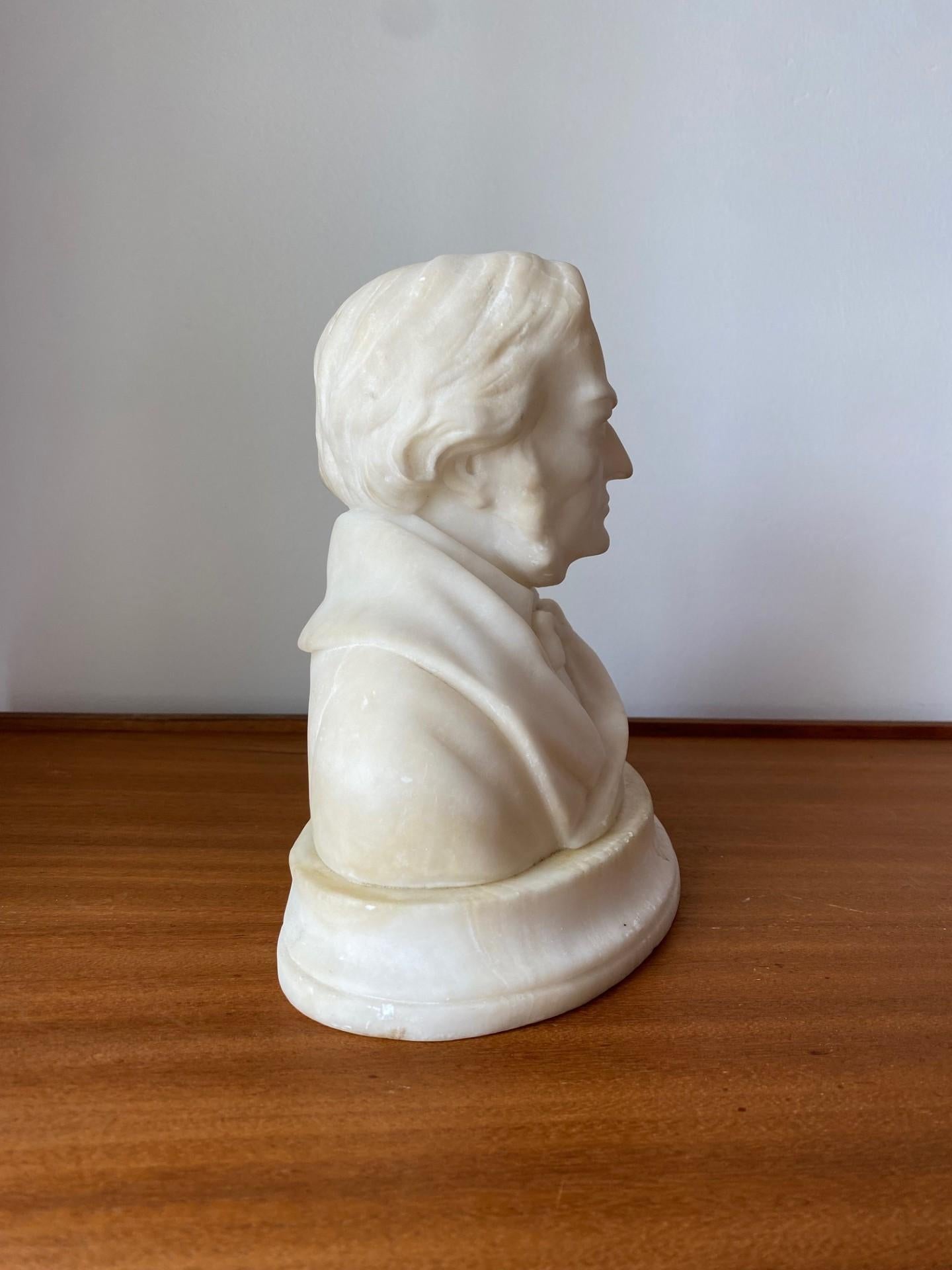 Neoclassical Revival Antique Carved Marble Bust of Composer Richard Wagner marked ‘Wagner’ Italy For Sale