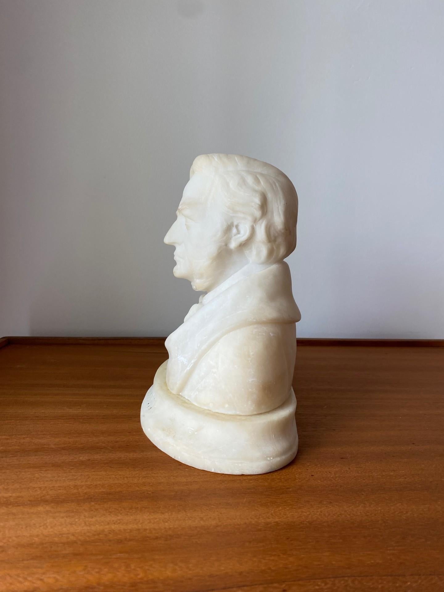 Hand-Crafted Antique Carved Marble Bust of Composer Richard Wagner marked ‘Wagner’ Italy For Sale