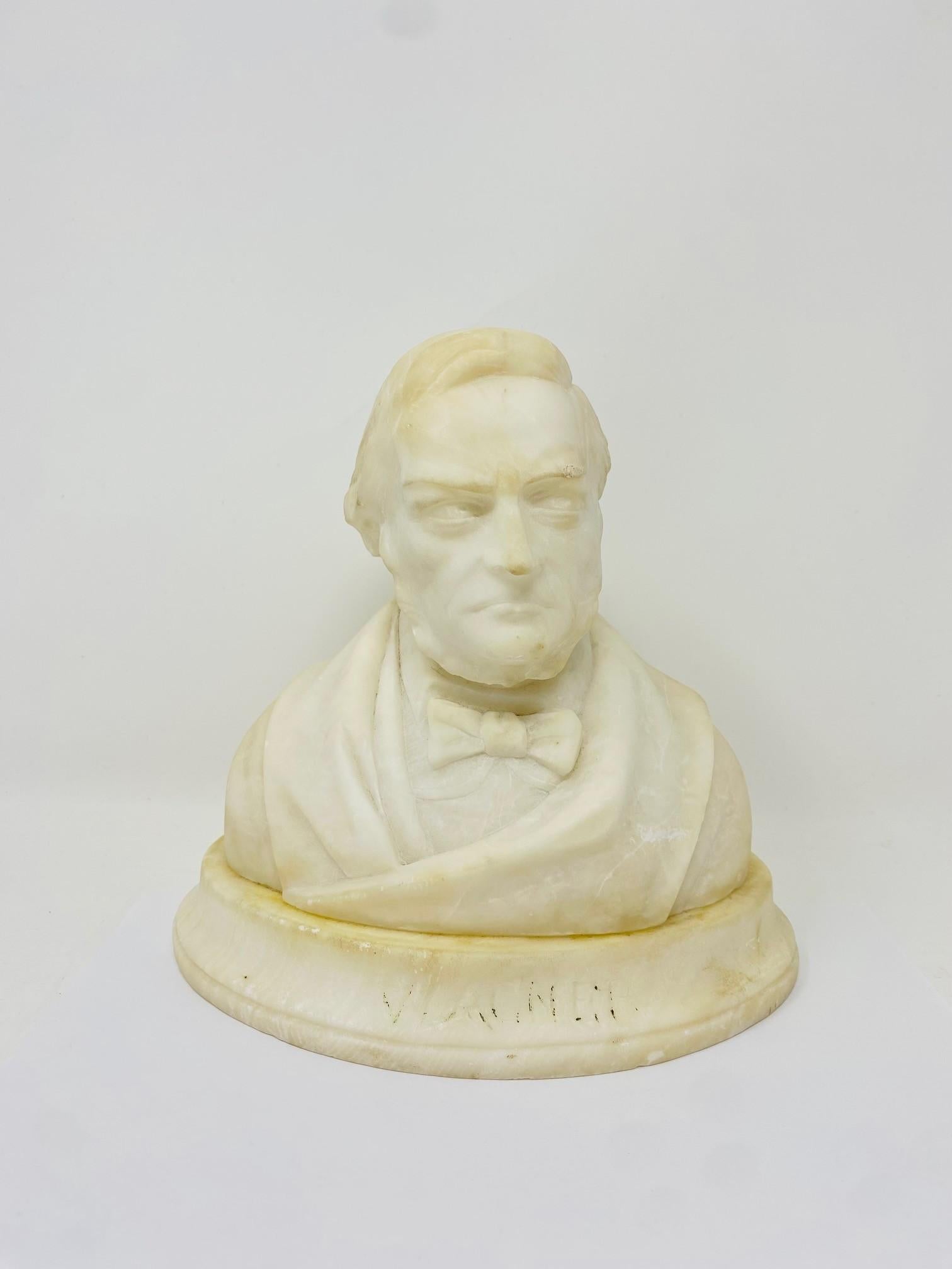 Antique Carved Marble Bust of Composer Richard Wagner marked ‘Wagner’ Italy For Sale 1