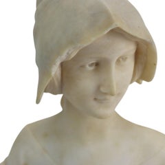 Antique Carved Marble Bust Of Joan Of Arc 19thc