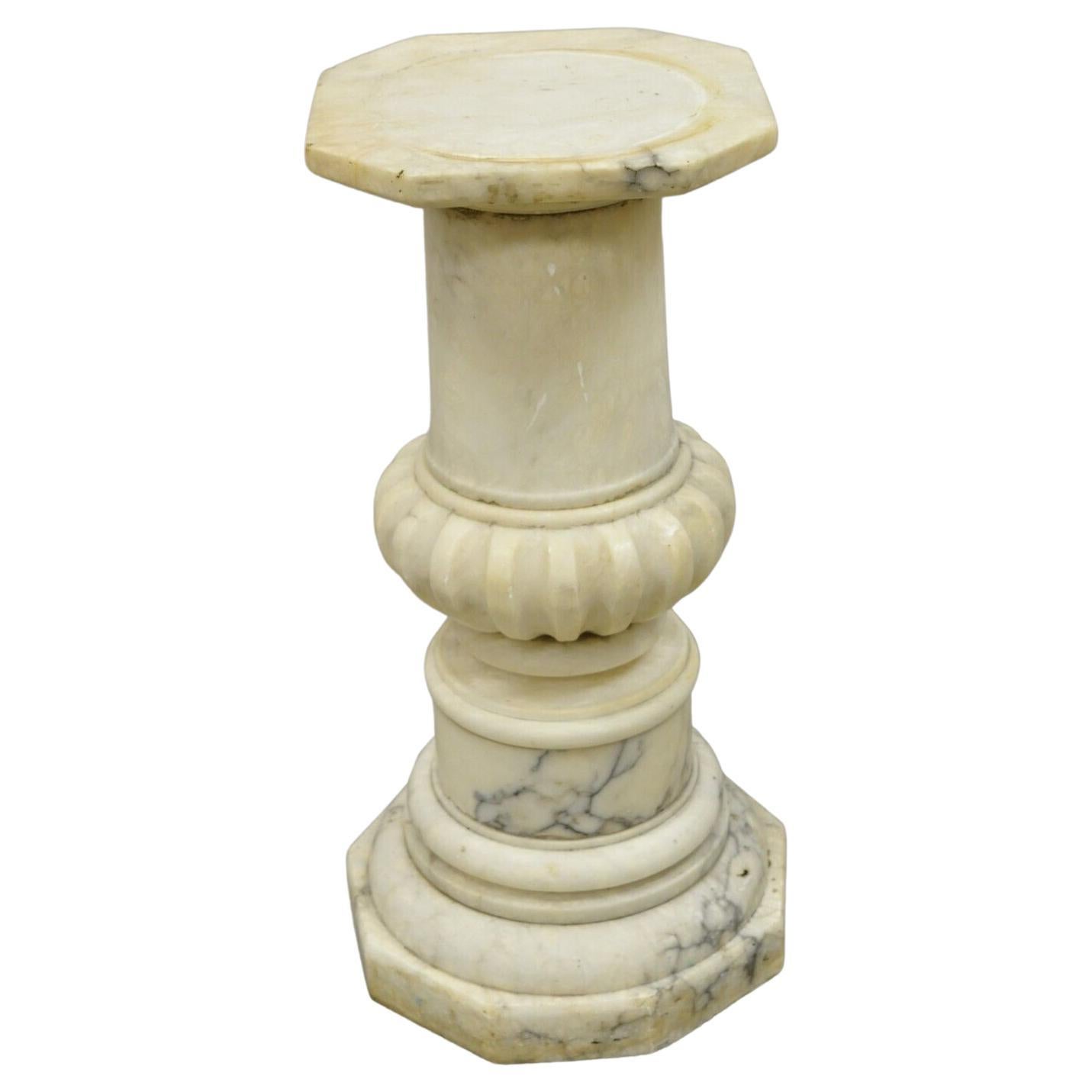 Italian Marble Classical Spiral Carved Greek Key Column Pedestal Plant