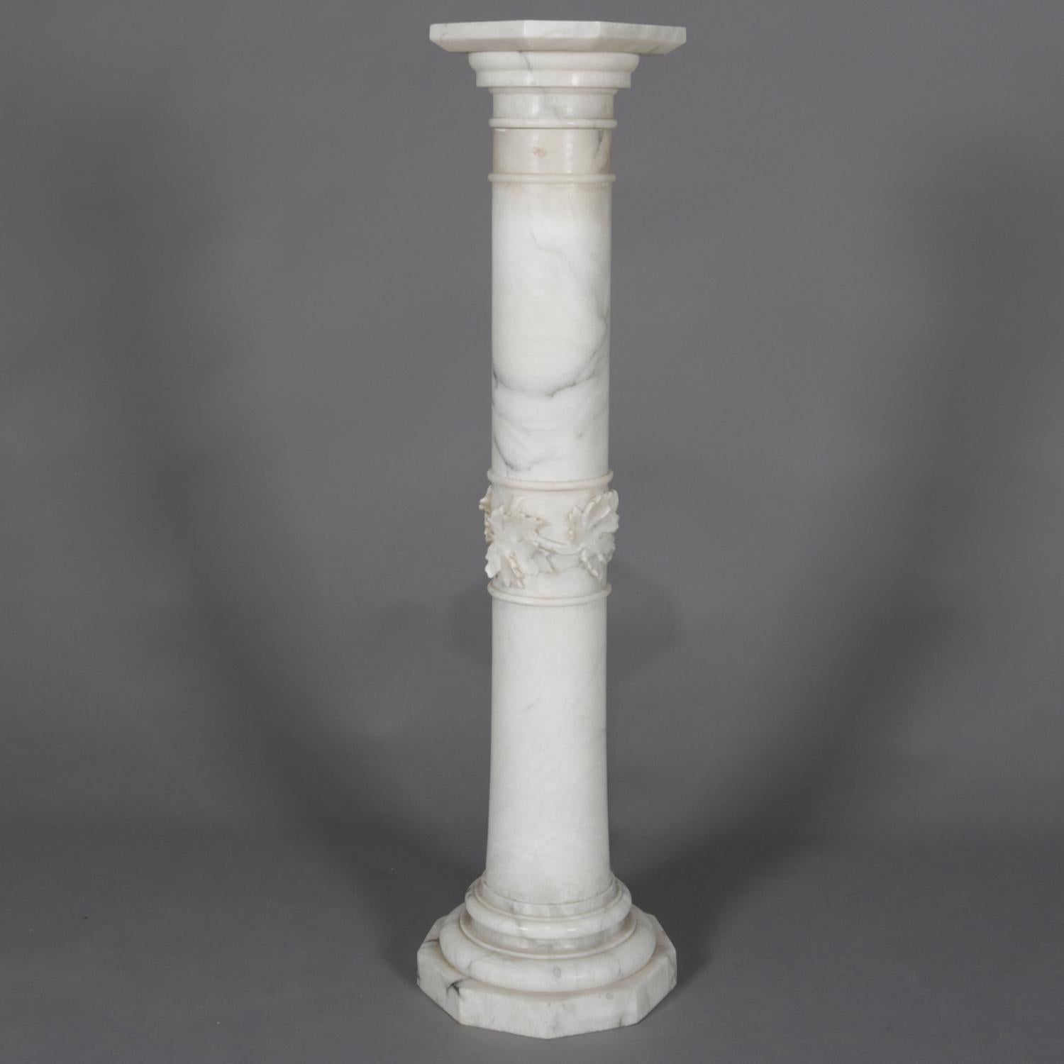 Antique Carved Marble Corinthian Column Grape and Leaf Sculpture Pedestal 6
