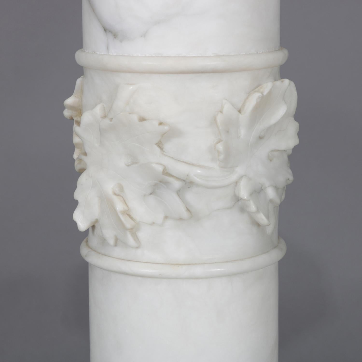 Classical Greek Antique Carved Marble Corinthian Column Grape and Leaf Sculpture Pedestal