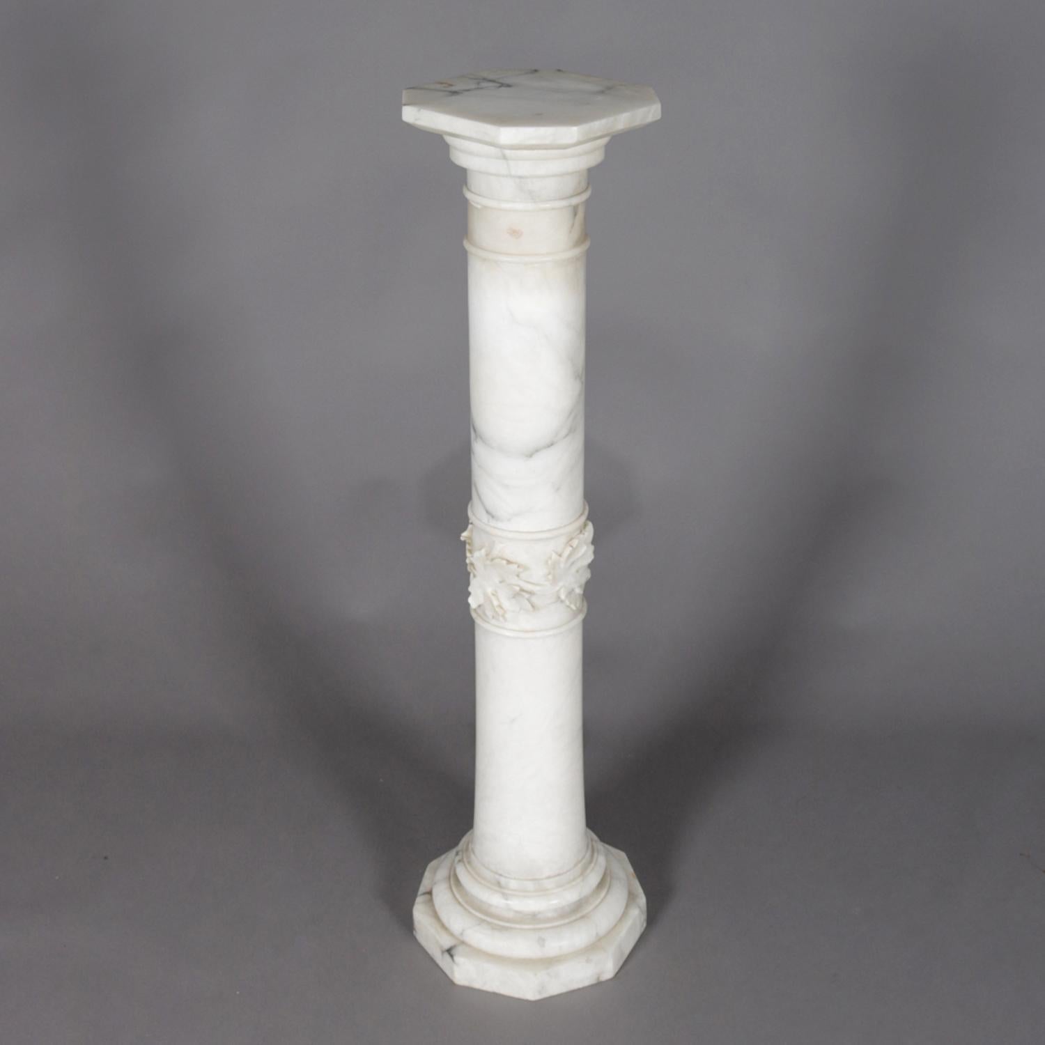 Antique Carved Marble Corinthian Column Grape and Leaf Sculpture Pedestal 2