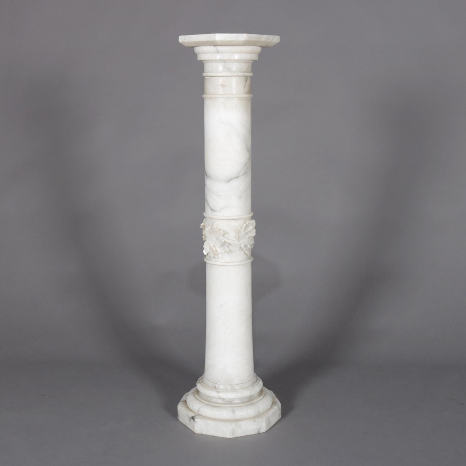 Antique Carved Marble Corinthian Column Grape and Leaf Sculpture Pedestal 4