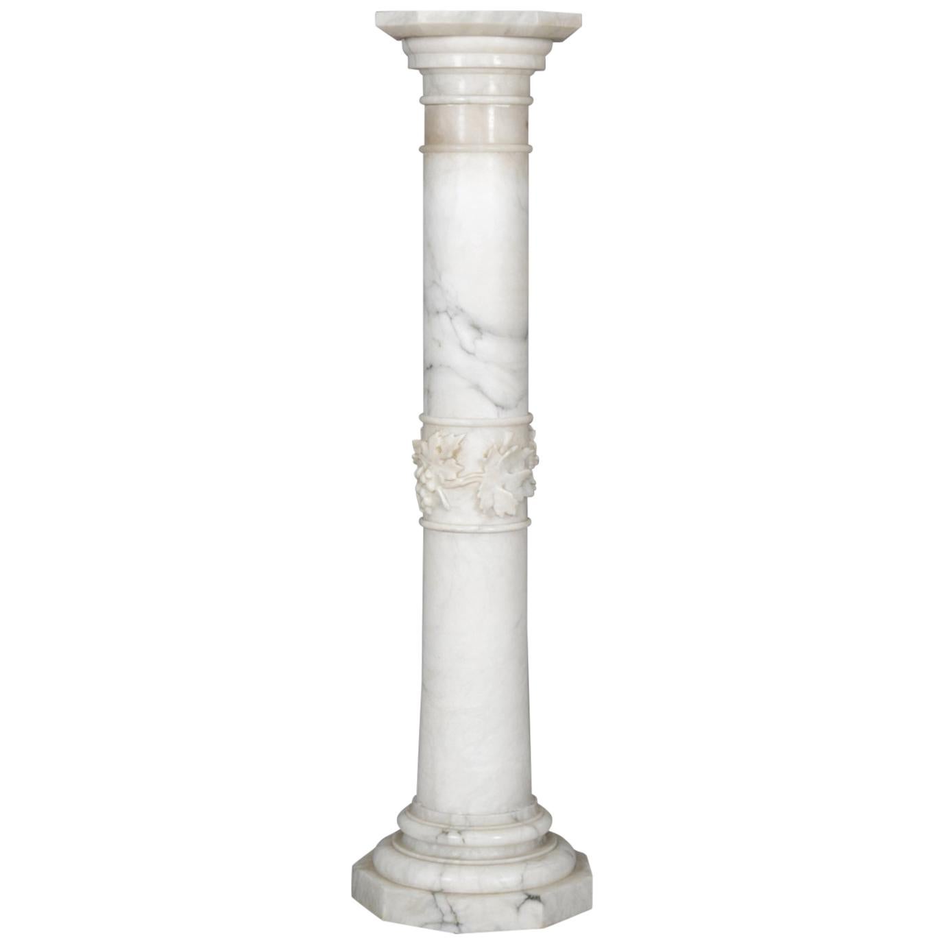 Antique Carved Marble Corinthian Column Grape and Leaf Sculpture Pedestal