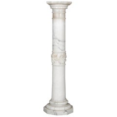 Vintage Carved Marble Corinthian Column Grape and Leaf Sculpture Pedestal