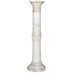 Antique Carved Marble Corinthian Column Grape and Leaf Sculpture Pedestal