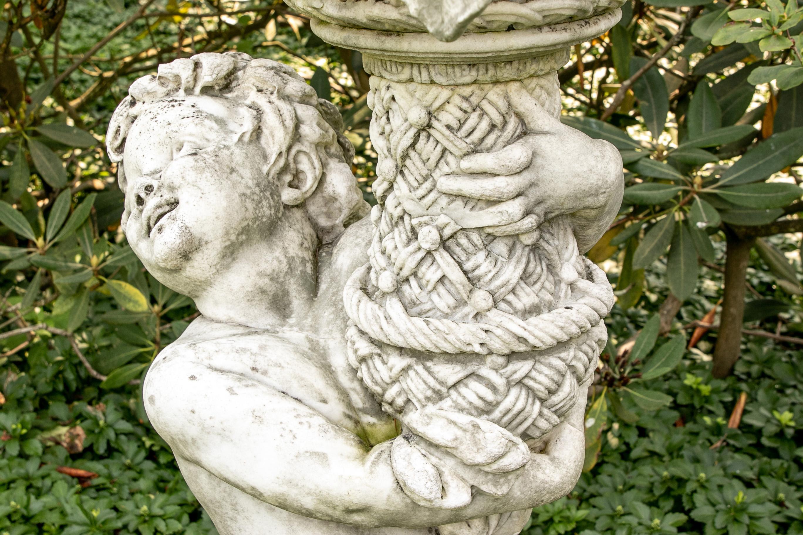 Antique Carved Marble Garden Putto Figure In Distressed Condition For Sale In Bridgeport, CT