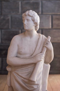 Antique Carved Marble Sculpture of a Male Musician Flutist